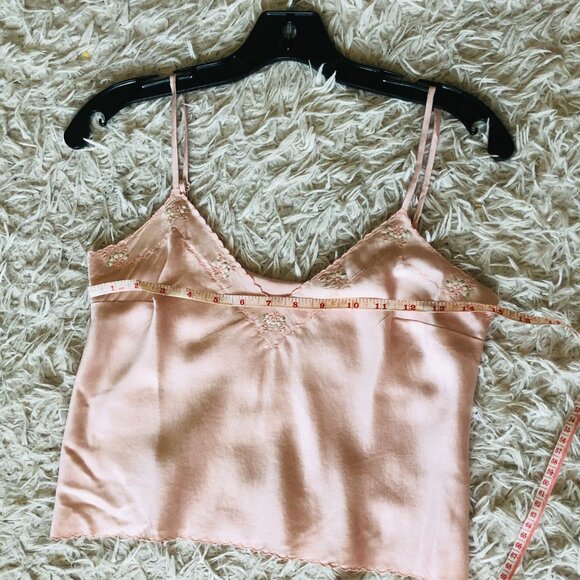 Doen Delicates Effie Pink Silk Cami Crop Tank Top Scalloped Edge XXS - Picture 4 of 5